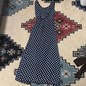 Polka Dot Sleeveless Dress - Navy and White